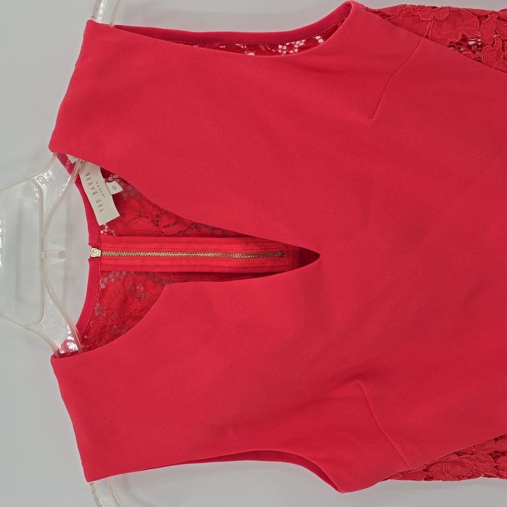 Ted Baker Coral Polyester Lace Back V-neck Sleeveless Blouse Women’s Size 0 - Picture 2 of 7